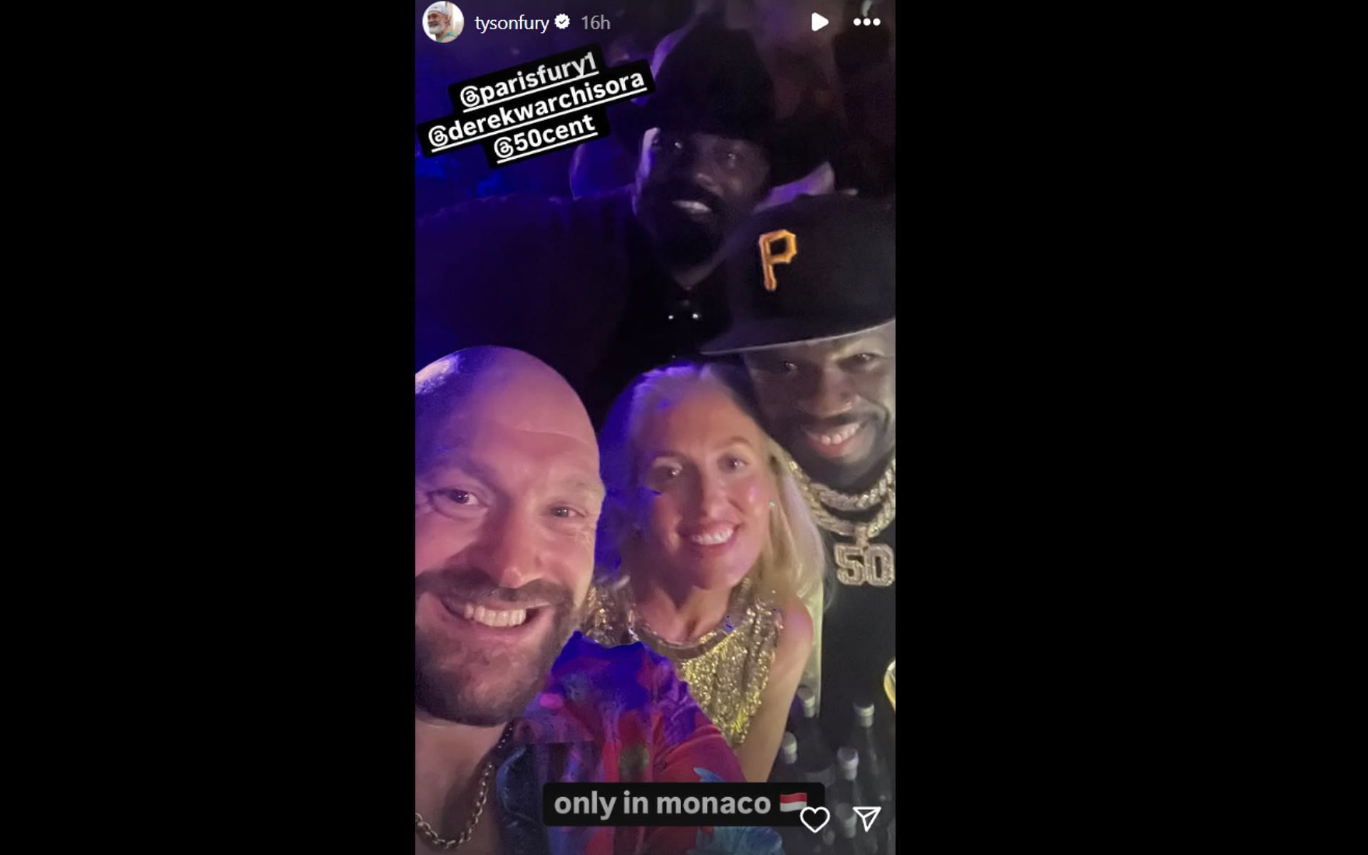 Screenshot of Fury with 50 Cent and Derek Chisora: [Screenshot courtesy:@tysonfury on Instagram]