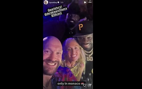 Screenshot of Fury with 50 Cent and Derek Chisora: [Screenshot courtesy:@tysonfury on Instagram]