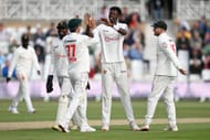 Blessing Muzarabani celebrates Joe Root's wicket. (Credits: Getty)