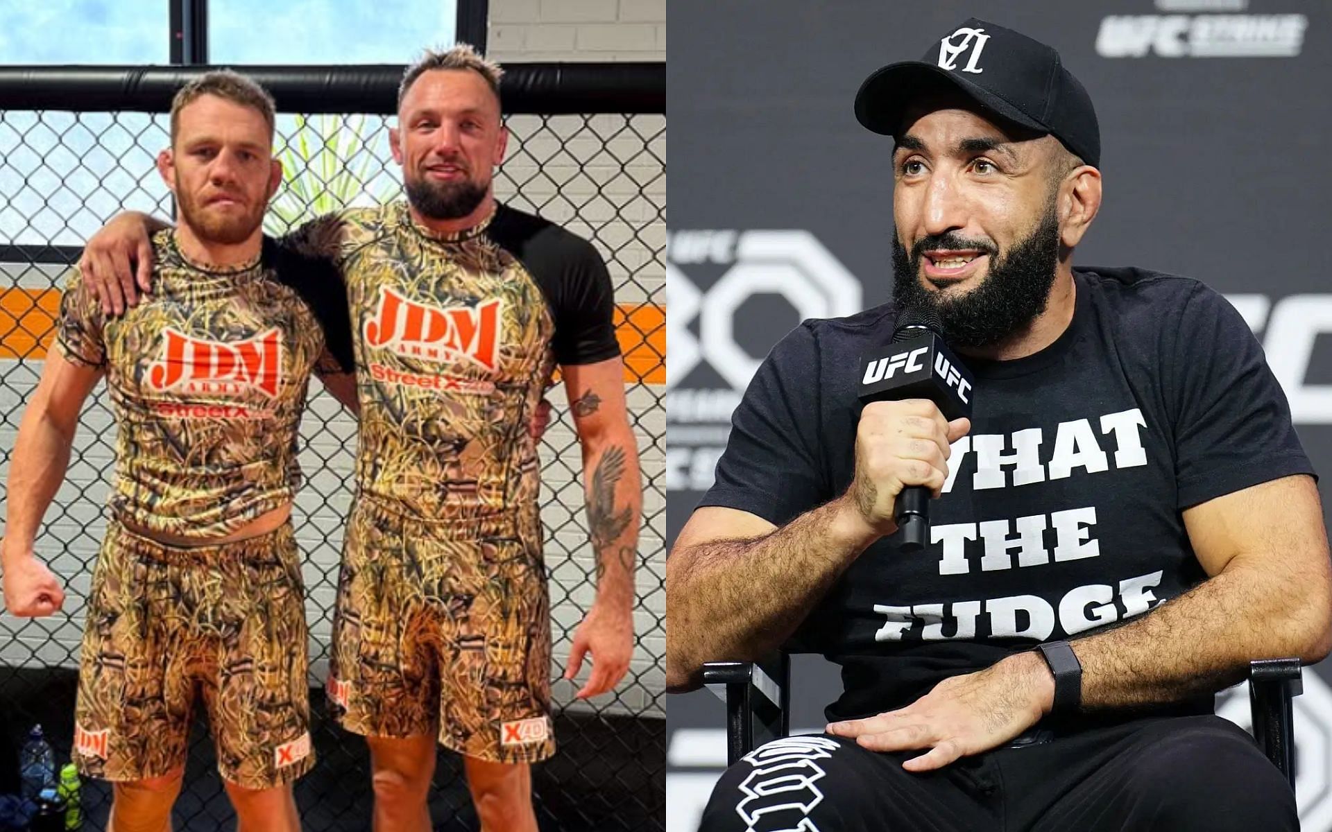 Belal Muhammad (right) shuts down notion that Jack Della Maddalena (far left) will have a chance in grappling at UFC 315 after training with Craig Jones (middle left) [Images courtesy: Getty Images, @streetxad on Instagram]