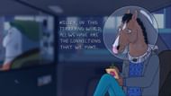 Alone with his thoughts, BoJack drafts a heartfelt apology to Kelsey, realizing too late how much he needed to say it. (Image via Netflix)