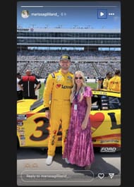 Todd Gilliland and his wife pose ahead of the race at Texas Motor Speedway. Source: Instagram/@marissagilliland_