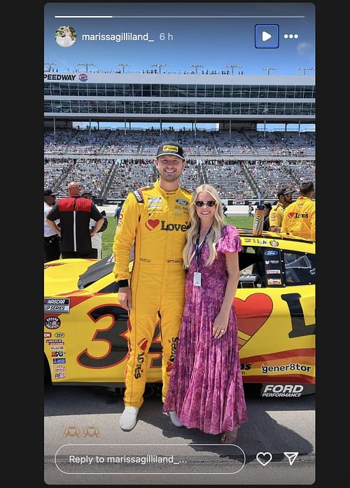 Todd Gilliland and his wife pose ahead of the race at Texas Motor Speedway. Source: Instagram/@marissagilliland_
