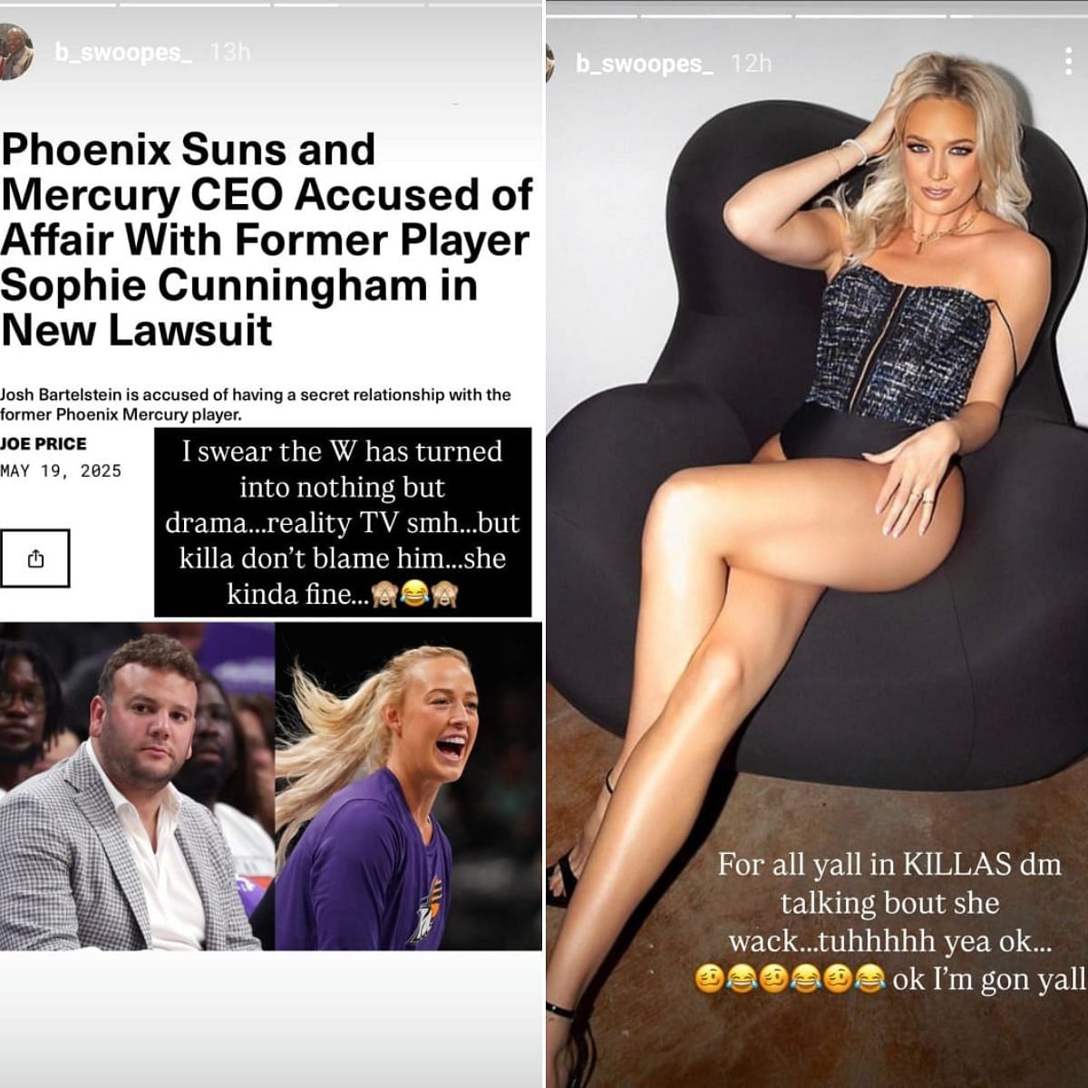 Brandon Swoopes' reaction to Sophie Cunningham’s alleged affair with Phoenix Suns CEO.
