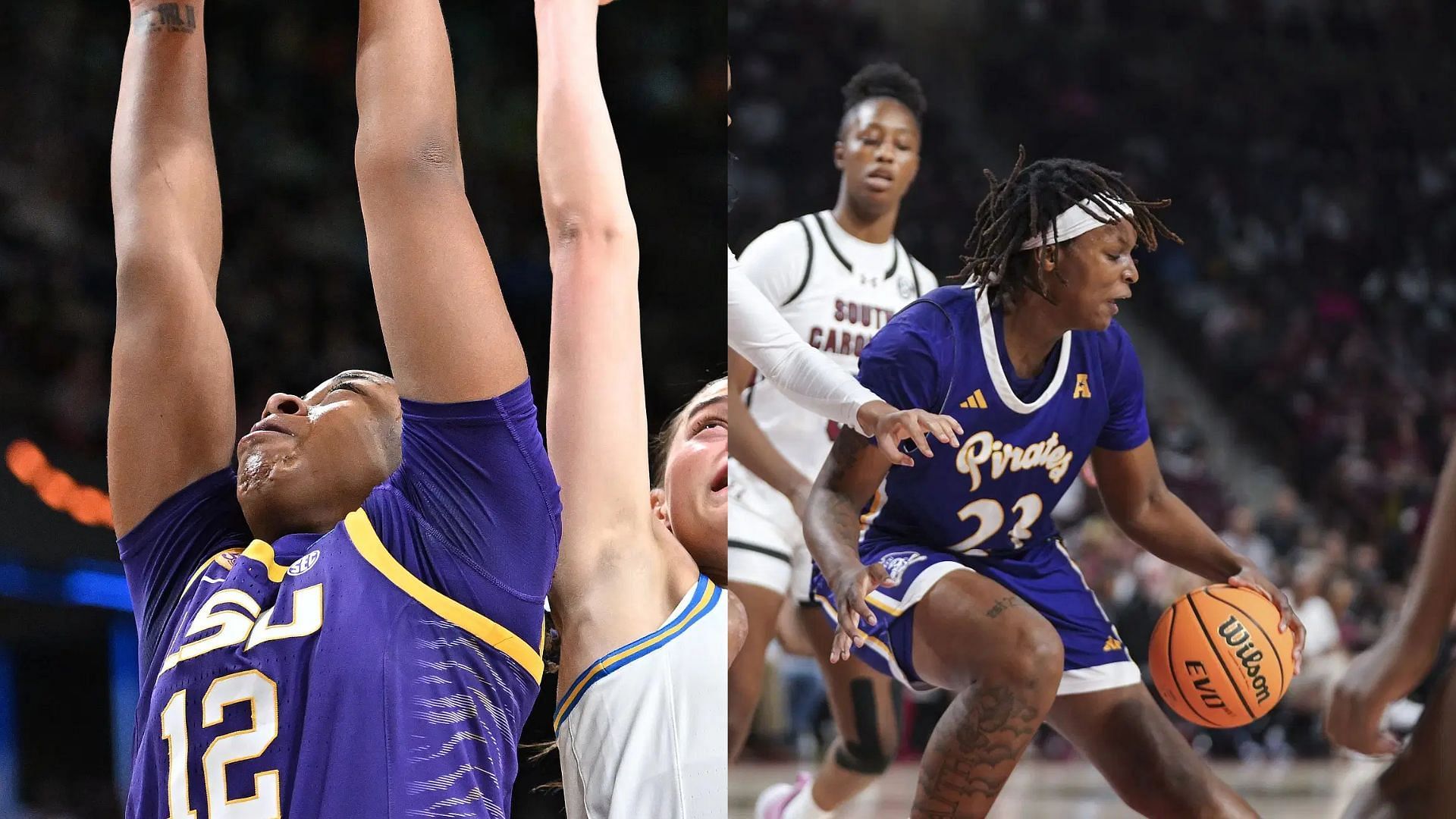 Mikaylah Williams and Amiya Joyner. - Source: James Snook, Imagn &amp; Sean Rayford, Getty