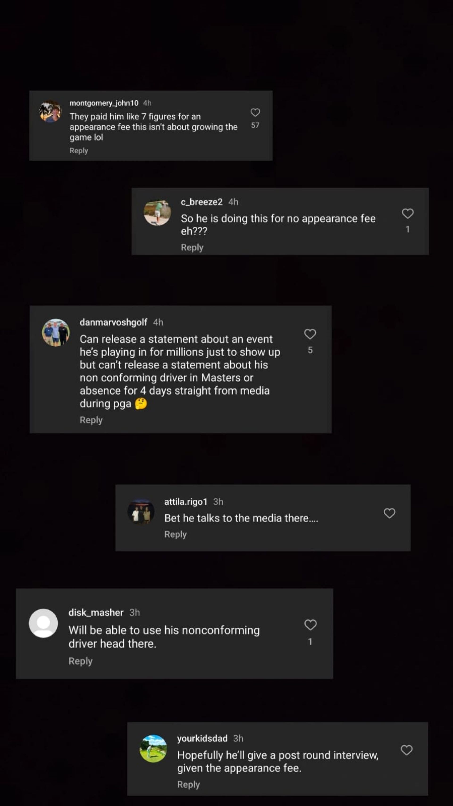 Fans&#039; reactions to Golf Digest75 Instagram post - Source: Instagram@golfdigest
