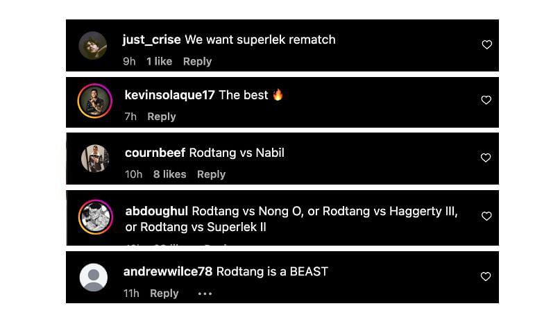 Screenshot of comments. [ONE Championship/Instagram]