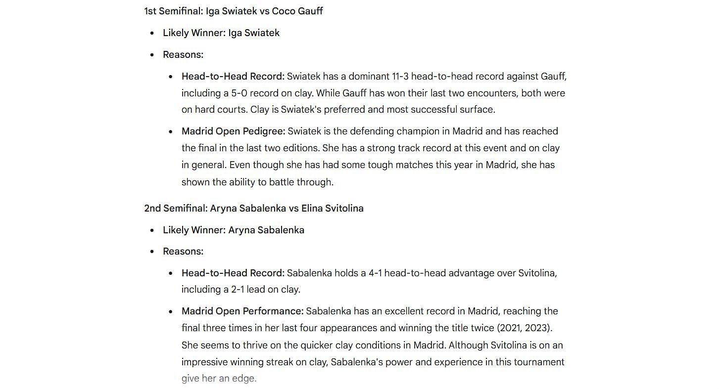 Madrid Open semifinal - AI prediction - Image Source: Google Gemini