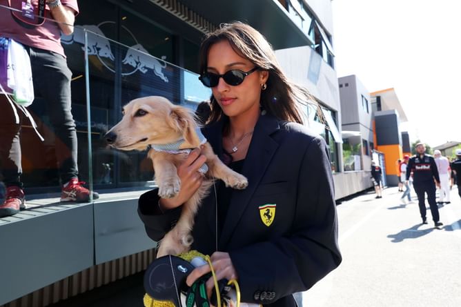 Charles Leclerc's girlfriend Alexandra Saint Mleux turns heads in her latest paddock appearance with pet 'Leo'