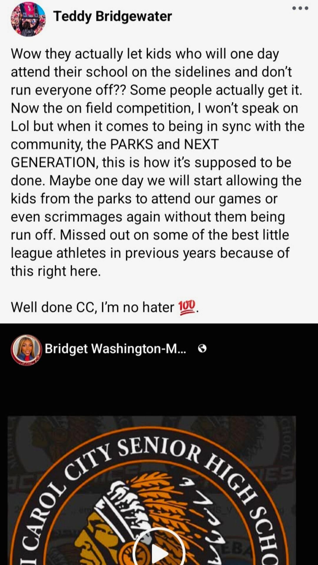 Teddy Bridgewater&#039;s viral Facebook post