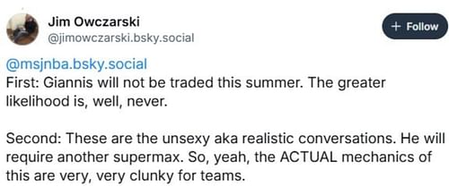 Bucks insider Jim Owczarski says Giannis Antetokounmpo may not be traded.