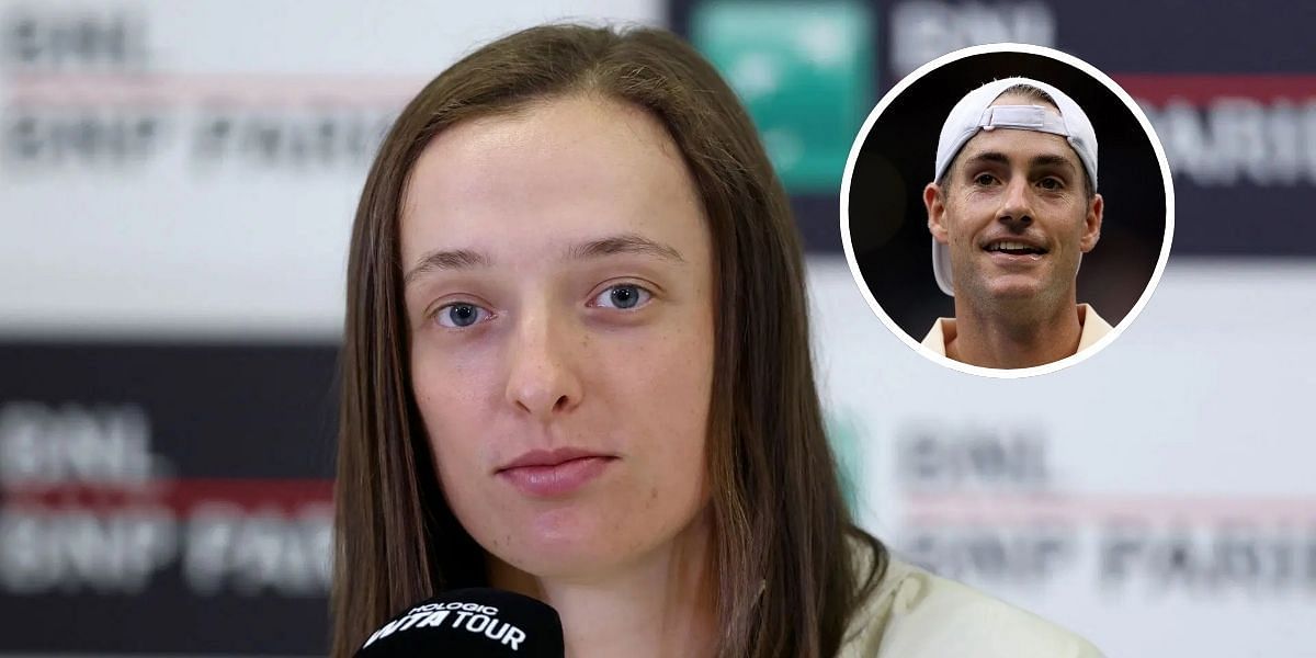 Reigning French Open champion Iga Swiatek and John Isner (inset). Source: Getty
