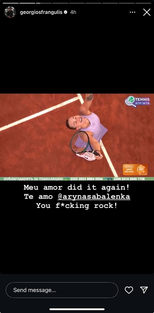 Frangulis' loving message to Sabalenka after her 2025 Madrid Open triumph (Source: Instagram/georgiosfrangulis)