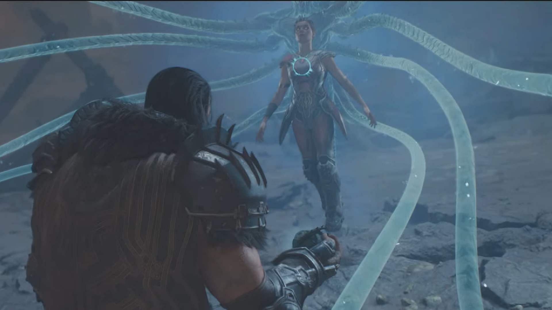 An image of King Novik providing the heart to Thira in the Final Battle mission (Image via Sportskeeda Gaming/Bethesda Softworks)