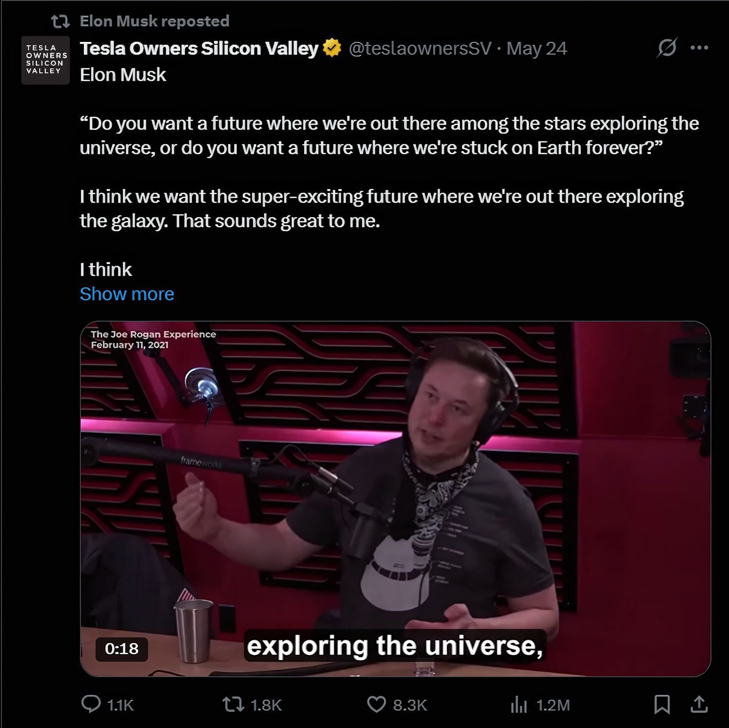A screenshot of Elon Musk reposting the clip