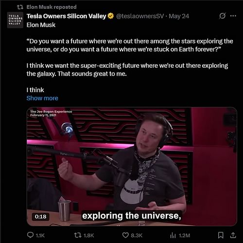 A screenshot of Elon Musk reposting the clip