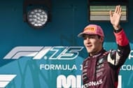 George Russell of Great Britain and Mercedes AMG Petronas celebrates on the podium during the F1 Grand Prix of Miami at Miami International Autodrome on May 04, 2025, in Miami, Florida \ Getty Images