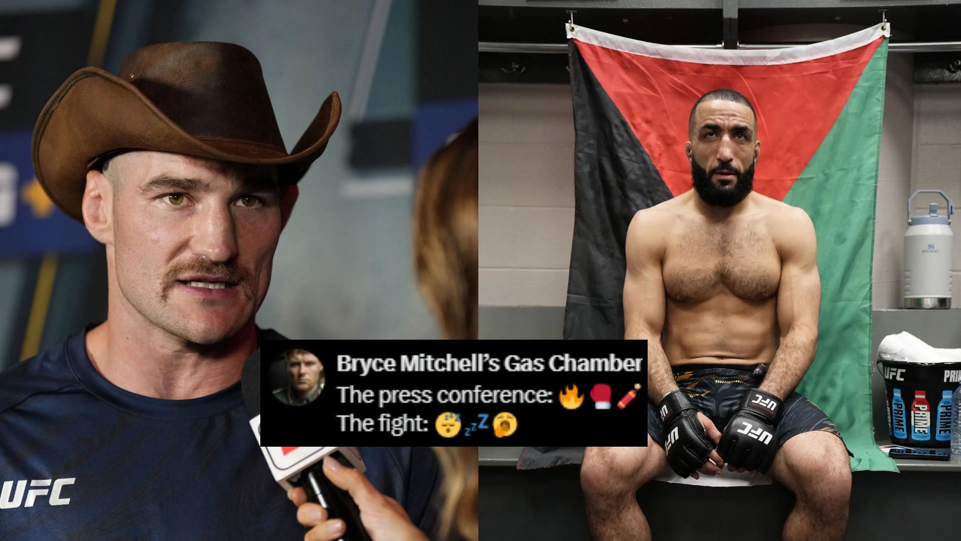 MMA X reacts after Sean Strickland (left) calls out Belal Muhammad (right). [Images courtesy: Getty Images]