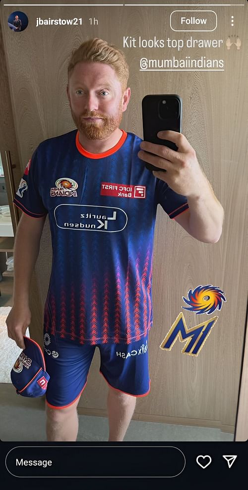 Screenshot of Jonny Bairstow's Instagram story - Source: Jonny Bairstow Instagram
