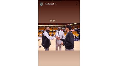 Shaqir O'Neal shared a photo of his meeting with Patrick Ewing on his Instagram story. Source: Instagram/@shaqironeall
