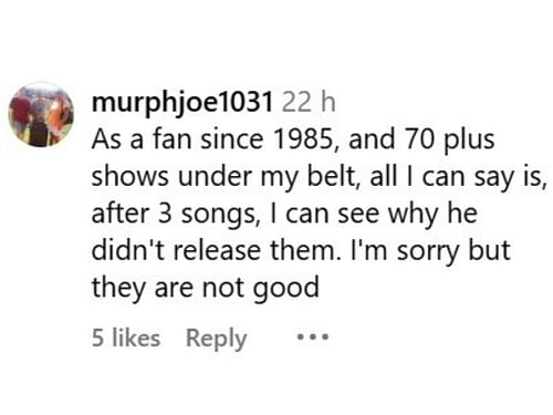 Fan comment on Springsteen's post (Image credits: SS from Instagram/@springsteen)