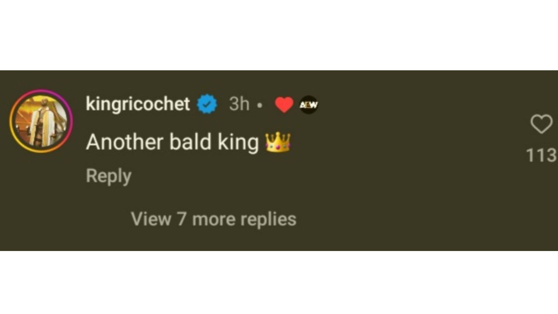 Ricochet&#039;s comment under AEW&#039;s post with Shaq [Image Credits: AEW&#039;s Instagram]