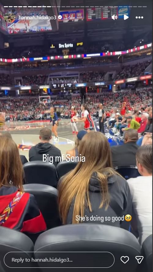Hidalgo's IG story from Citron's first WNBA game | @hannah.hidalgo3/Instagram