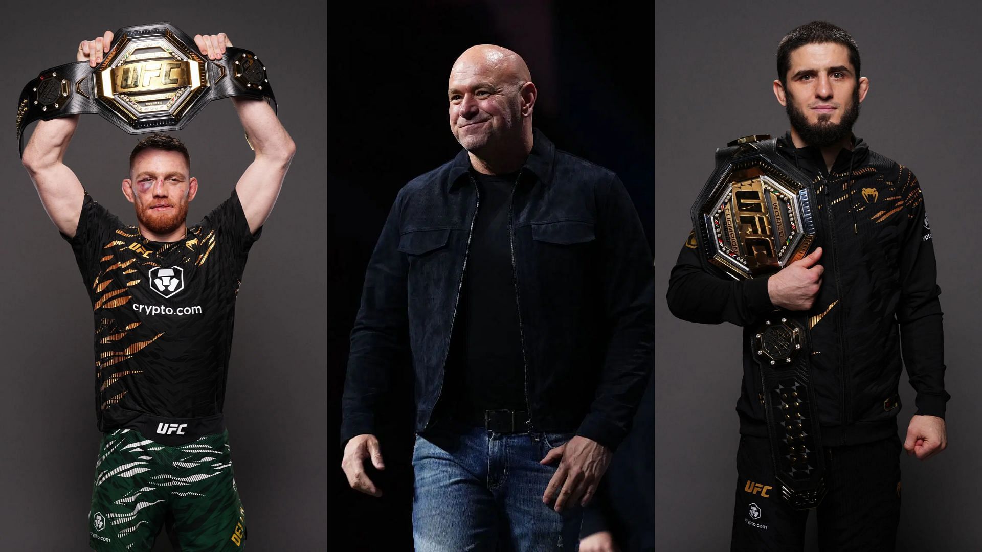 Jack Della Maddalena (left) asked Dana White (middle) to schedule next fight in Perth against Islam Makhachev (right). [Images courtesy: Getty Images]