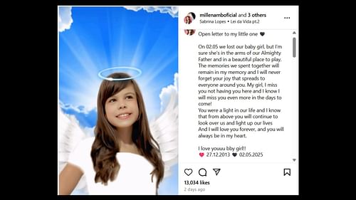 The announcement post (Image via Instagram/millenamboficial)