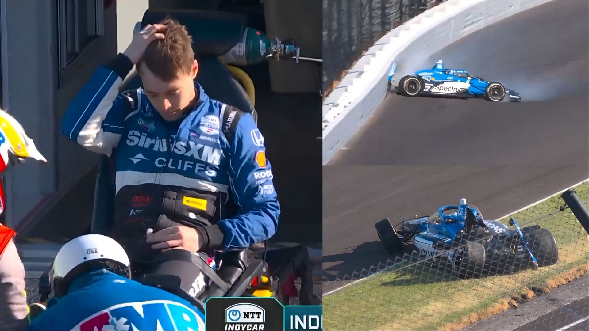 Image credits: X/@indycaronfox, Marcus Armstrong crashes at the Indy 500 practice