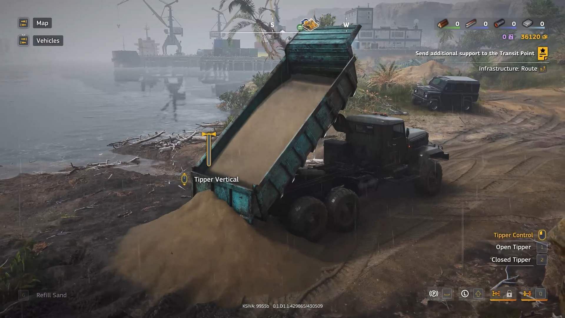 Unload sand by controlling the tipper (Image via Focus Entertainment || YouTube@1UPTips)