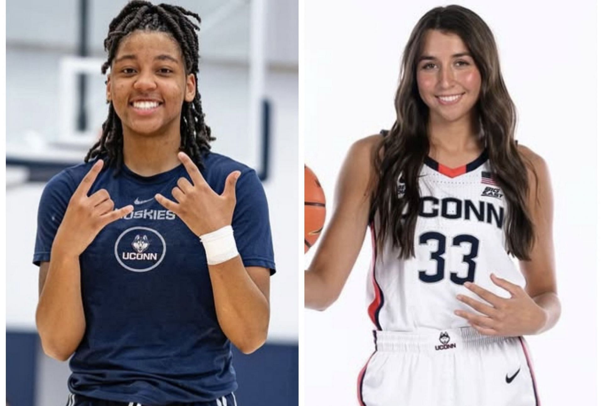 UConn women&rsquo;s basketball stars KK Arnold and Caroline Durchame on IG. Image via @kamoreanorld and @caroline.durchame3