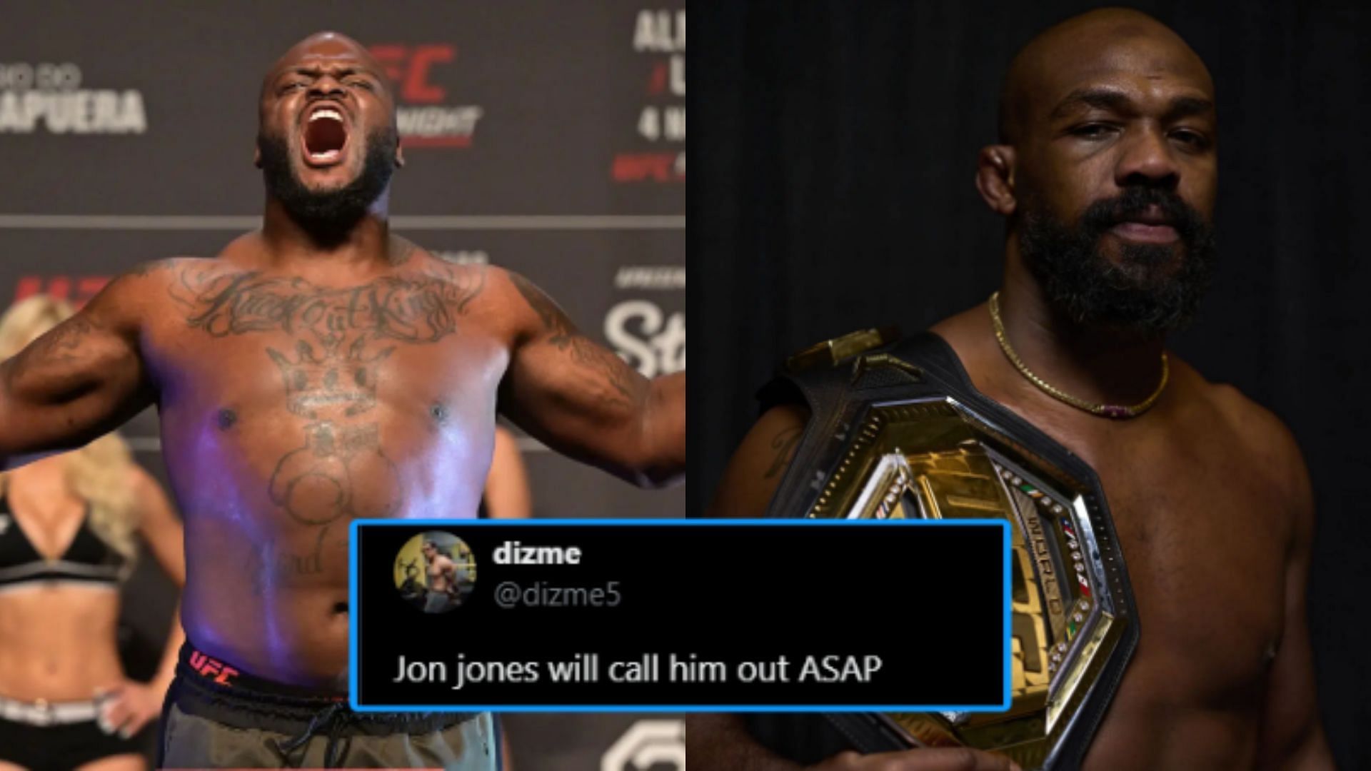 Fans react to Derrick Lewis (left) plan for heavyweight callouts and fire shots at Jon Jones (right) [Images courtesy of Getty Images]