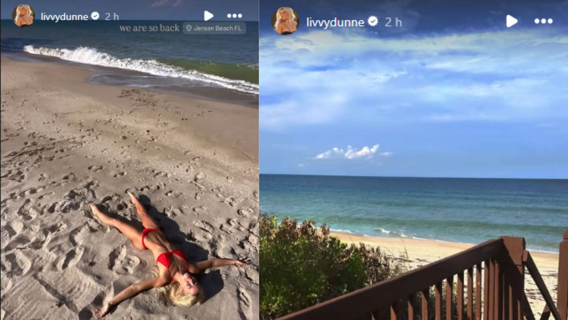 Screengrab of Olivia Dunne&#039;s beach visit to Florida [Image Source: Instagram/@livvydunne]