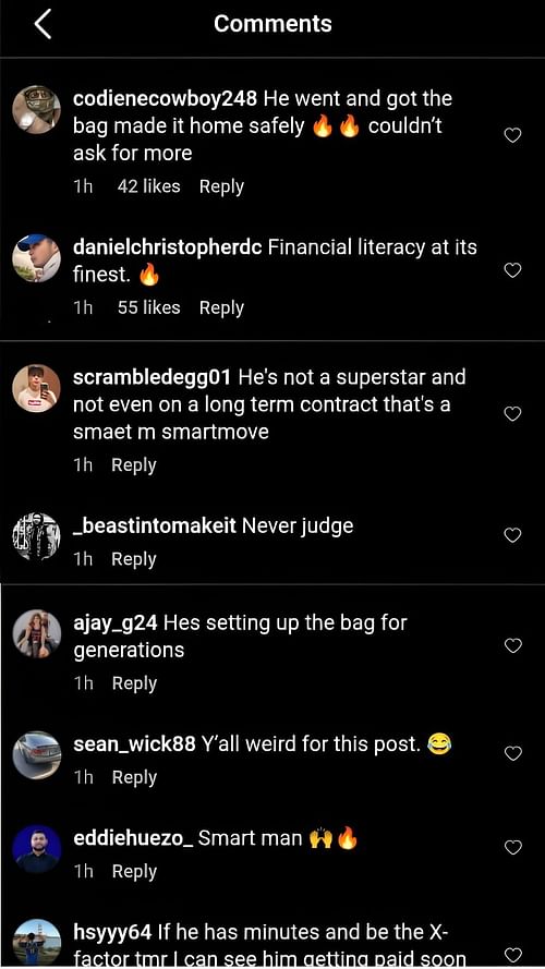 The fan comments on the post featuring Pat Spencer. (Credits: IG/Courtsidebuzzig)
