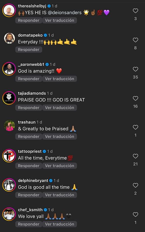 Reactions to Coach Prime's Instagram post with Shedeur Sanders. - Source: Instagram/@deionsanders