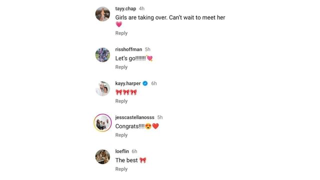 Screenshot of Kayla Harper, Taylor Chapman and Jessica Castellanos' comments on Evyn Stubbs' Instagram post (Images from - Instagram.com/@theskinroutine)