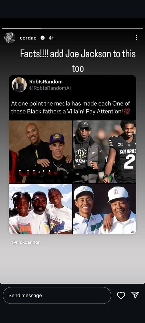 Noami Osaka's ex, Cordae's story - Source:  via @cordae on Instagram