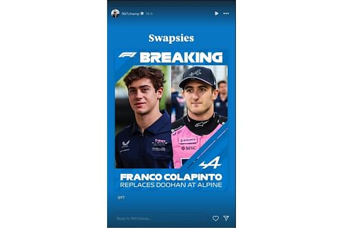 Damon Hill reacts to Alpine switching drivers mid-season (@96f1champ on Instagram)