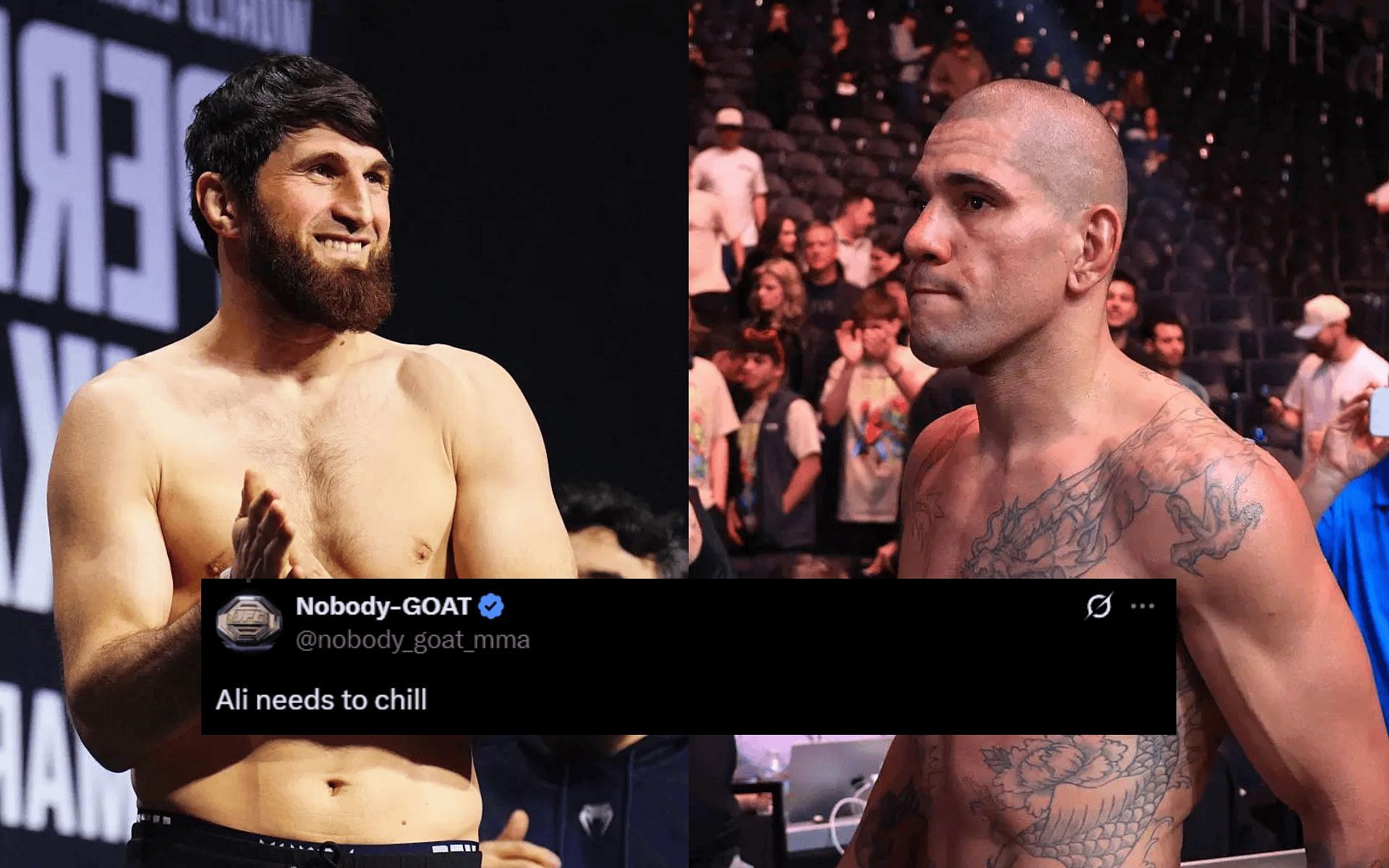 Fans react to Magomed Ankalaev (left) trolling Alex Pereira (right). [Images courtesy: Getty]