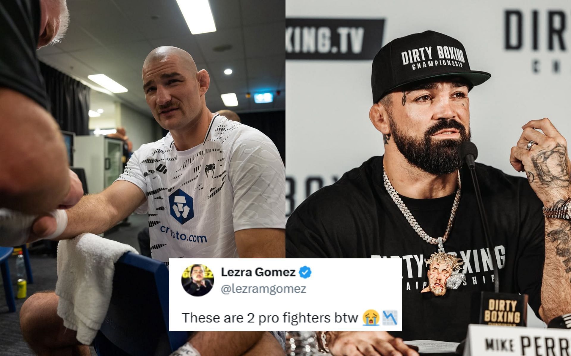 Fans react to Sean Strickland (left) traning with Mike Perry (right). [Images courtesy: @ufccanada and @dirtyboxing on Instagram]