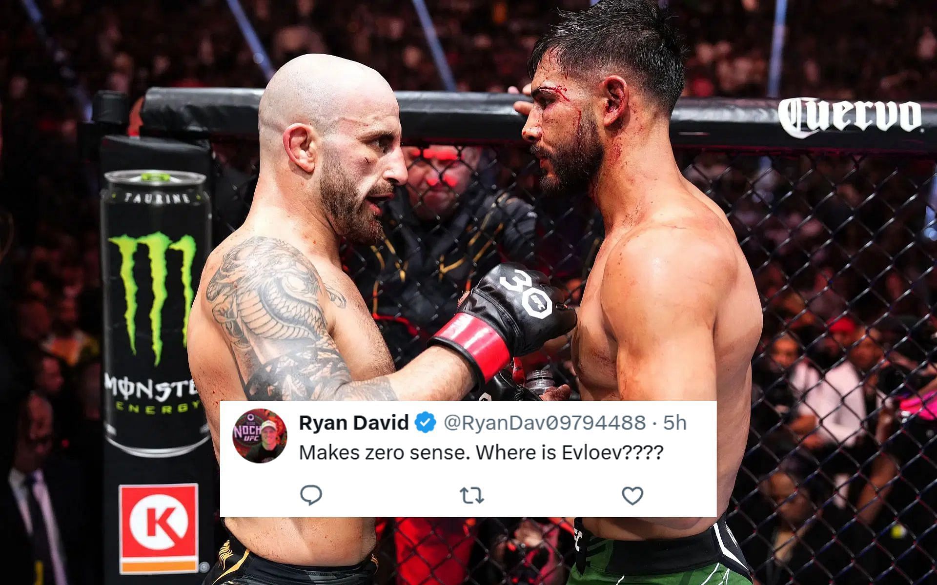 Fans react as Alexander Volkanovski (left) looks set to rematch Yair Rodr&iacute;guez (right). [Image courtesy: Getty Images]
