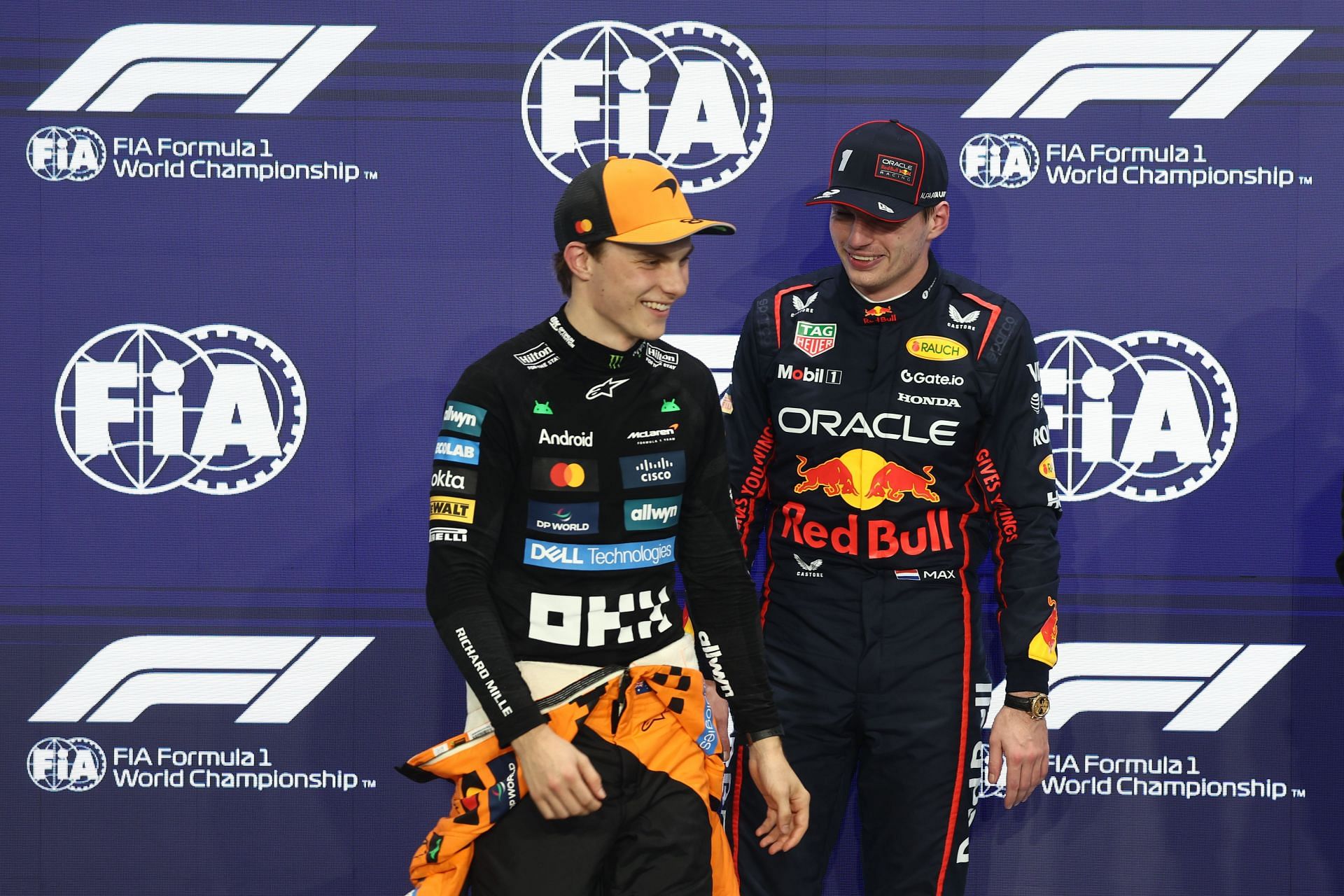 Oscar Piastri [L] with Max Verstappen [R] at F1 Saudi Arabian Grand Prix 2025 Qualifying - Source: Getty