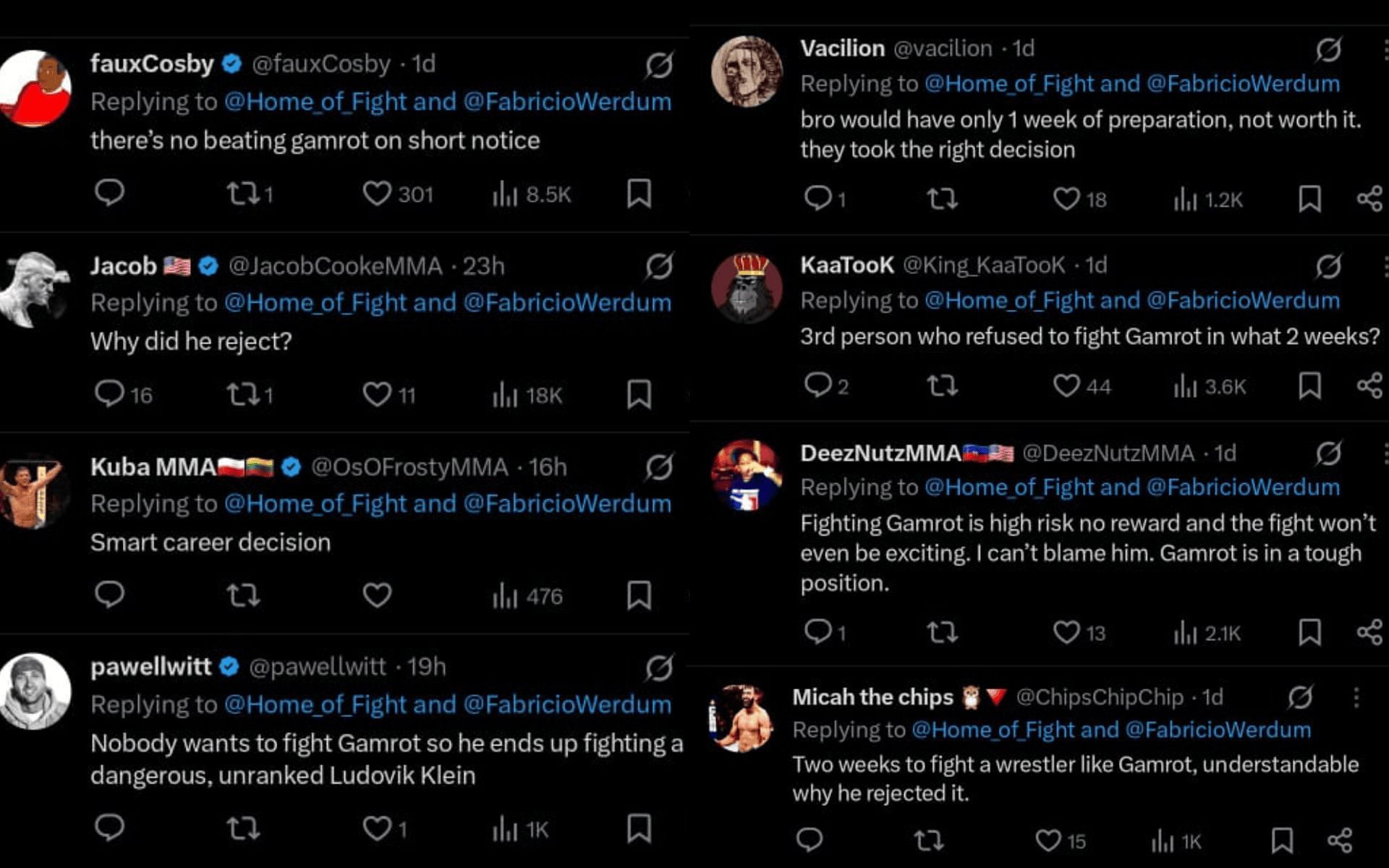 Fans&#039; reaction to Mauricio Ruffy rejecting a short-notice fight. [Screenshots courtesy: @Home_of_Fight on X]