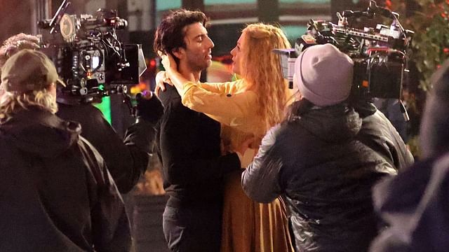 Justin Baldoni and Blake Lively are seen on the set of &quot;It Ends with Us&quot; on January 12, 2024, in Jersey City, New Jersey. (Image via Getty/Jose Perez)