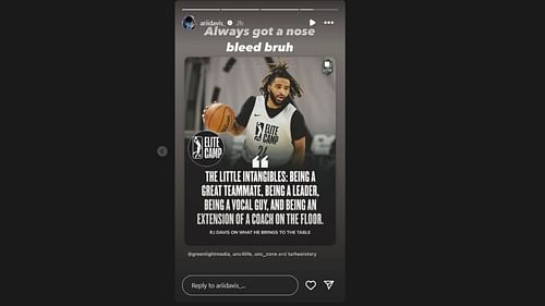 UNC star RJ Davis adds "nose bleeds" as one of his talents he brings to the table. Credit: IG/@ariidavis_