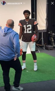 Shedeur Sanders posing in his Cleveland Browns uniform. - Source: Instagram@/deionsandersjr