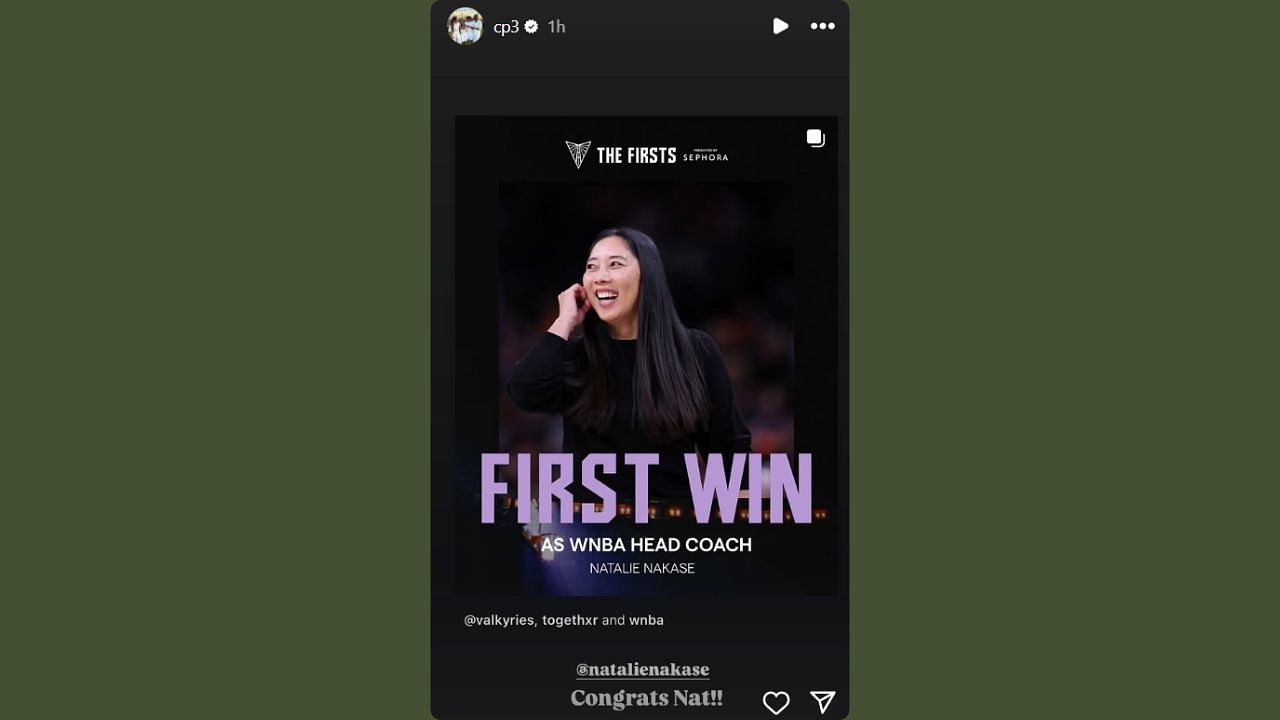 Chris Paul shouts out Natalie Nakase on his IG story. (Credits: @cp3/Instagram)