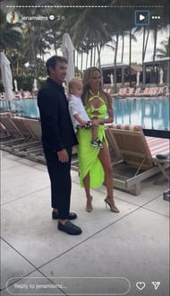 Brooks and Jena pose with their son. Image via Instagram @jenasims