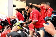 Charles Leclerc and Lewis Hamilton sign autographs for fans at Circuit de Monaco. Source: Getty